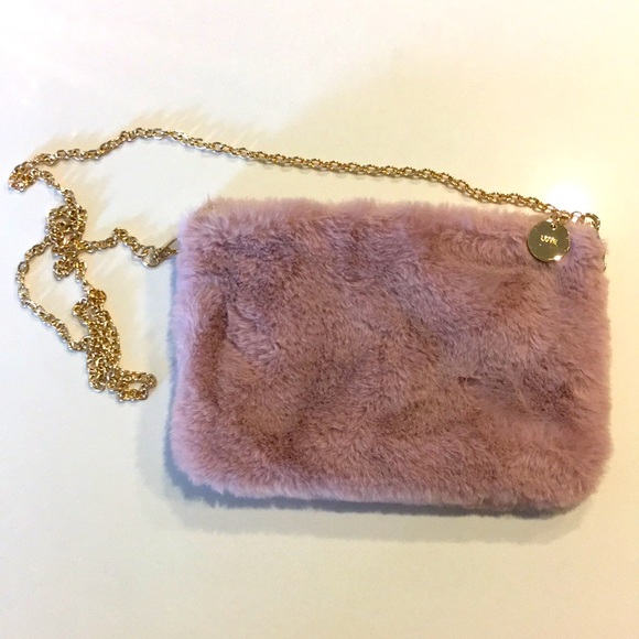 MOVING SALE! LOFT Mauve Faux Fur Handbag - Picture 2 of 6